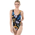 Pattern Design Seamless Texture High Leg Strappy Swimsuit