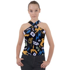 Cross Neck Velour Top 