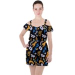Pattern Design Seamless Texture Ruffle Cut Out Chiffon Playsuit