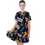 Pattern Design Seamless Texture Short Sleeve Shoulder Cut Out Dress 