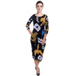Pattern Design Seamless Texture Quarter Sleeve Midi Velour Bodycon Dress