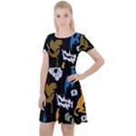 Pattern Design Seamless Texture Cap Sleeve Velour Dress 