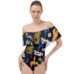 Pattern Design Seamless Texture Off Shoulder Velour Bodysuit 