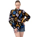 Pattern Design Seamless Texture High Neck Long Sleeve Chiffon Top