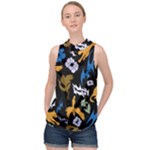 Pattern Design Seamless Texture High Neck Satin Top