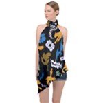 Pattern Design Seamless Texture Halter Asymmetric Satin Top