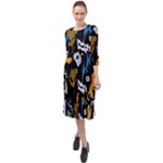Pattern Design Seamless Texture Ruffle End Midi Chiffon Dress