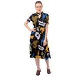 Pattern Design Seamless Texture Keyhole Neckline Chiffon Dress