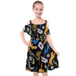 Pattern Design Seamless Texture Kids  Cut Out Shoulders Chiffon Dress