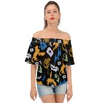 Pattern Design Seamless Texture Off Shoulder Short Sleeve Top