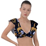Pattern Design Seamless Texture Plunge Frill Sleeve Bikini Top