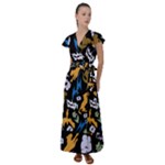 Pattern Design Seamless Texture Flutter Sleeve Maxi Dress