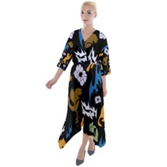 Quarter Sleeve Wrap Front Maxi Dress 