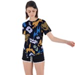 Pattern Design Seamless Texture Asymmetrical Short Sleeve Sports T-Shirt