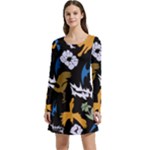 Pattern Design Seamless Texture Long Sleeve Velour Skater Dress