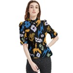 Pattern Design Seamless Texture Frill Neck Blouse