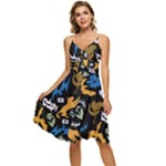 Pattern Design Seamless Texture Sleeveless Tie Front Chiffon Dress