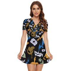 V-Neck High Waist Chiffon Mini Dress 