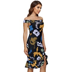Off Shoulder Ruffle Split Hem Bodycon Dress 