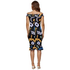 Off Shoulder Ruffle Split Hem Bodycon Dress 