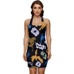 Pattern Design Seamless Texture Sleeveless Wide Square Neckline Ruched Bodycon Dress