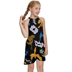 Kids  Halter Collar Waist Tie Chiffon Dress 