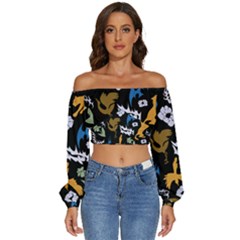 Long Sleeve Crinkled Weave Crop Top 