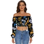 Pattern Design Seamless Texture Long Sleeve Crinkled Weave Crop Top