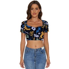 Short Sleeve Square Neckline Crop Top  