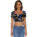 Pattern Design Seamless Texture Short Sleeve Square Neckline Crop Top 