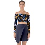 Pattern Design Seamless Texture Long Sleeve Off Shoulder Crop Top