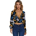 Pattern Design Seamless Texture Long Sleeve Deep-V Velour Top