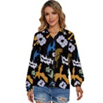 Pattern Design Seamless Texture Women s Long Sleeve Button Up Shirt