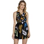 Pattern Design Seamless Texture Sleeveless High Waist Mini Dress