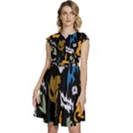 Pattern Design Seamless Texture Cap Sleeve High Waist Dress
