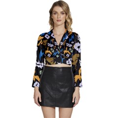 Long Sleeve Tie Back Satin Wrap Top 