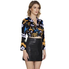 Long Sleeve Tie Back Satin Wrap Top 
