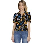 Pattern Design Seamless Texture Puffed Short Sleeve Button Up Jacket