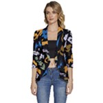 Pattern Design Seamless Texture Women s 3/4 Sleeve Ruffle Edge Open Front Jacket