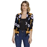 Pattern Design Seamless Texture Women s Draped Front 3/4 Sleeve Shawl Collar Jacket
