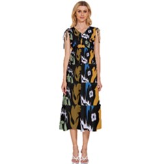 V-Neck Drawstring Shoulder Sleeveless Maxi Dress 