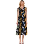 Pattern Design Seamless Texture V-Neck Drawstring Shoulder Sleeveless Maxi Dress