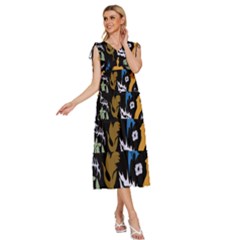 V-Neck Drawstring Shoulder Sleeveless Maxi Dress 