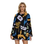 Pattern Design Seamless Texture Round Neck Long Sleeve Bohemian Style Chiffon Mini Dress