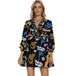 Pattern Design Seamless Texture V-Neck Placket Mini Dress