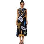Pattern Design Seamless Texture Sleeveless Round Neck Midi Dress