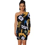 Pattern Design Seamless Texture Long Sleeve One Shoulder Mini Dress