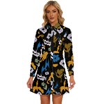 Pattern Design Seamless Texture Women s Long Sleeve Bow Deco Button Up Dress