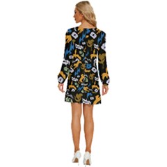 Long Sleeve Waist Tie Ruffle Velvet Dress 