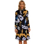 Pattern Design Seamless Texture Long Sleeve Shirt Collar A-Line Dress